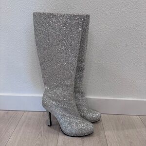 Silver Glitter Tall Costume Boots